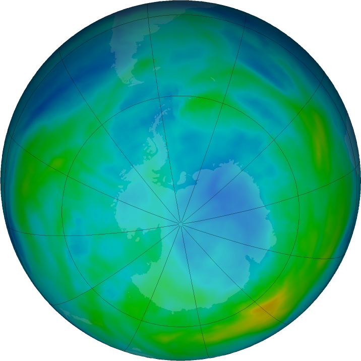 Antarctic ozone map for 14 May 2020